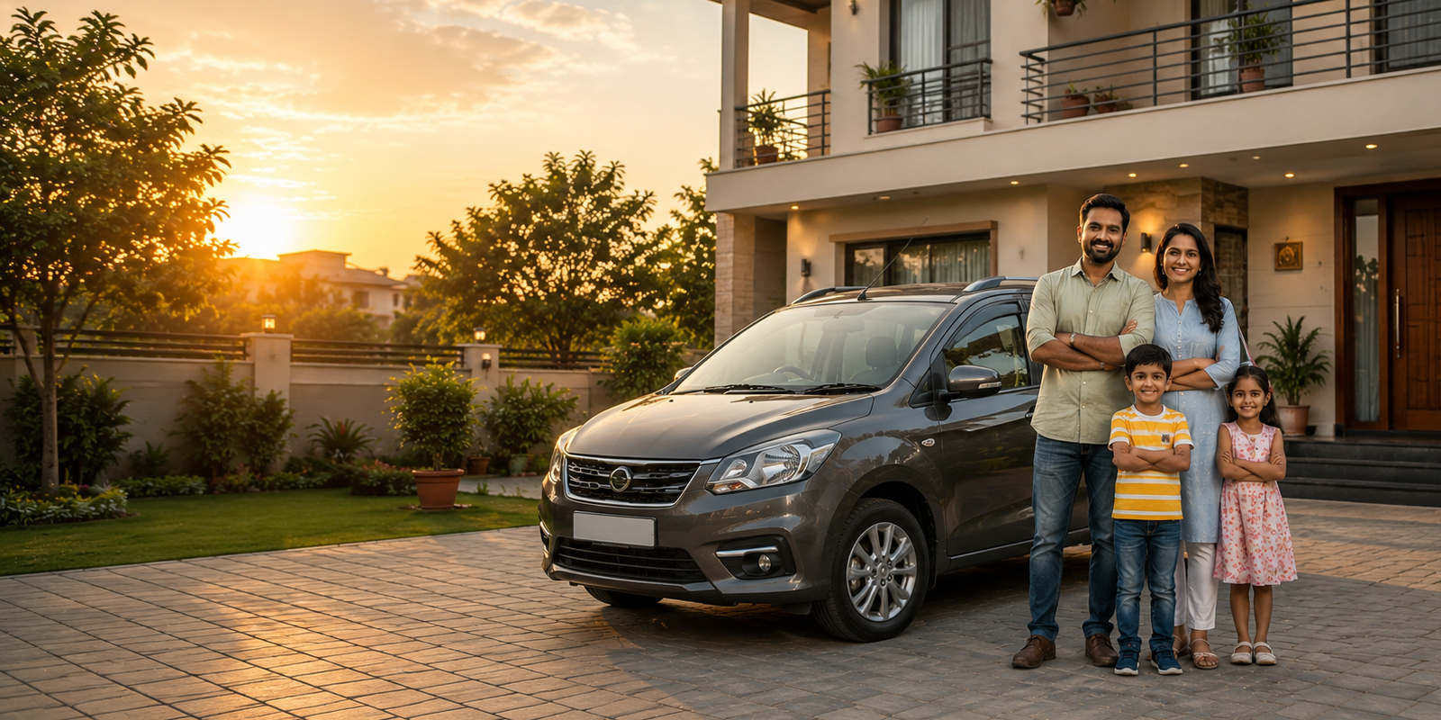 Family with their new car financed by IndoStar